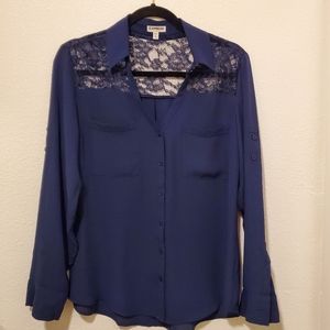 Express Portofino Navy Blouse Sz M Lace